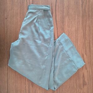 American Eagle Teal Green Satin Wide Leg Pleated Trousers Small